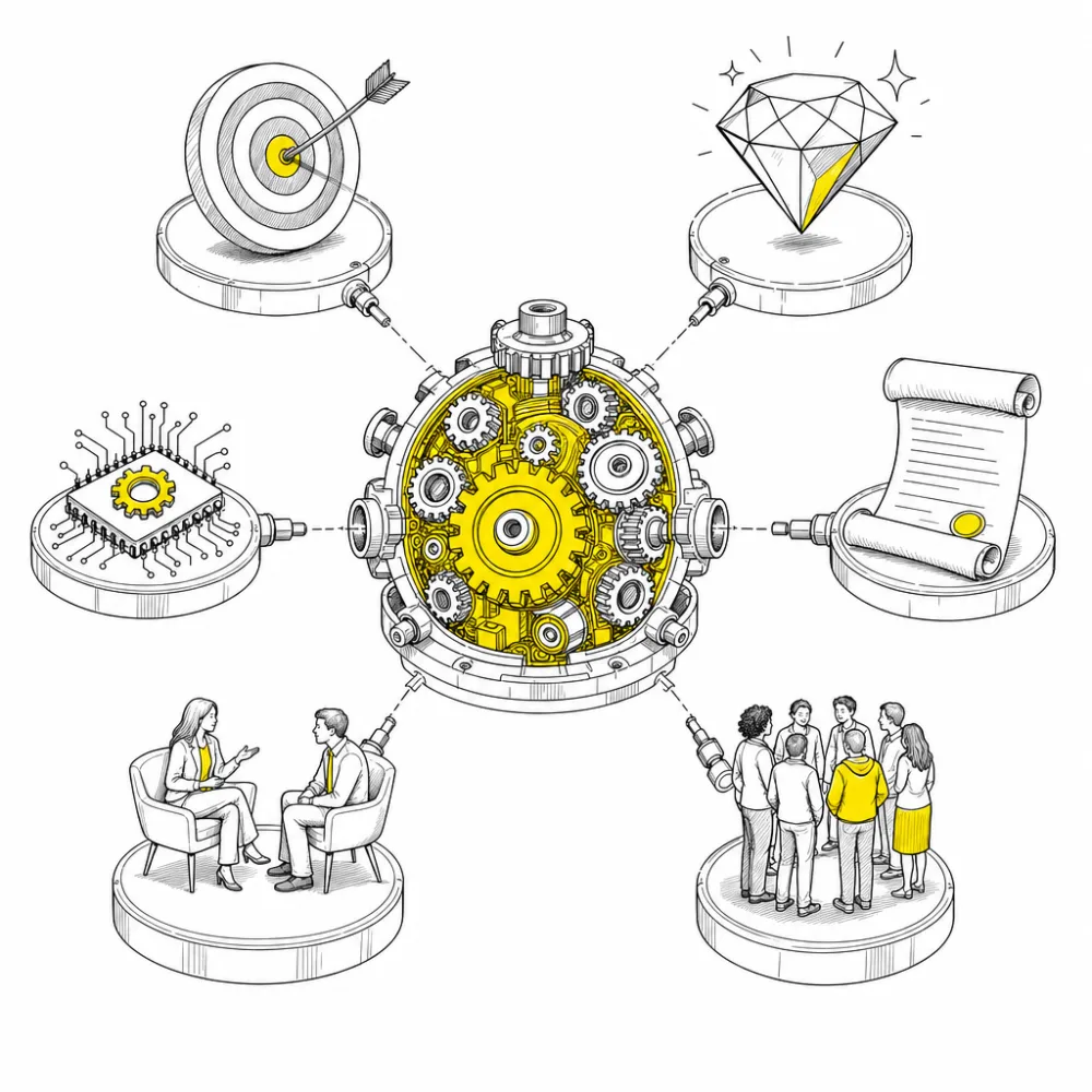 The components of an Unstoppable Demand Acquisition System, assembled into one engine